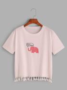 Shein Elephant Print Tassel Hem T-shirt