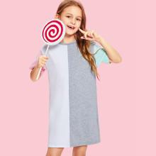 Shein Girls Color Block Round Neck Dress