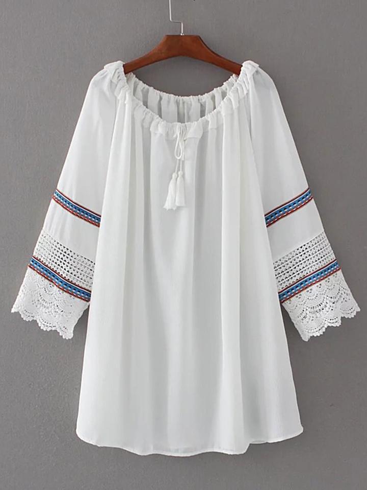 Shein Crochet Lace Frill Trim Tassel Tie Dress