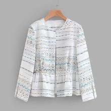 Shein Split Sleeve Ruffle Hem Printed Coat
