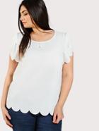 Shein Buttoned Keyhole Back Scalloped Top