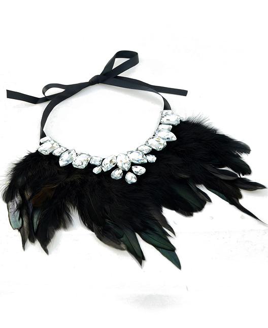 Shein Black Feather Gemstone Necklace