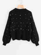 Shein Pearl Embellished Exaggerated Bishop Sleeve Ribbed Sweater