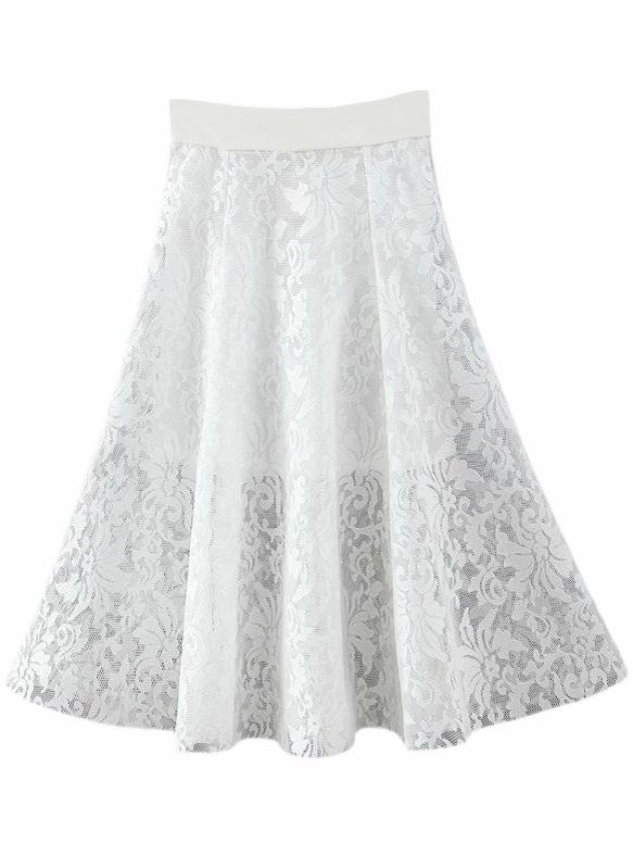Shein White Knee Length Zipper Back Lace Flare Skirt