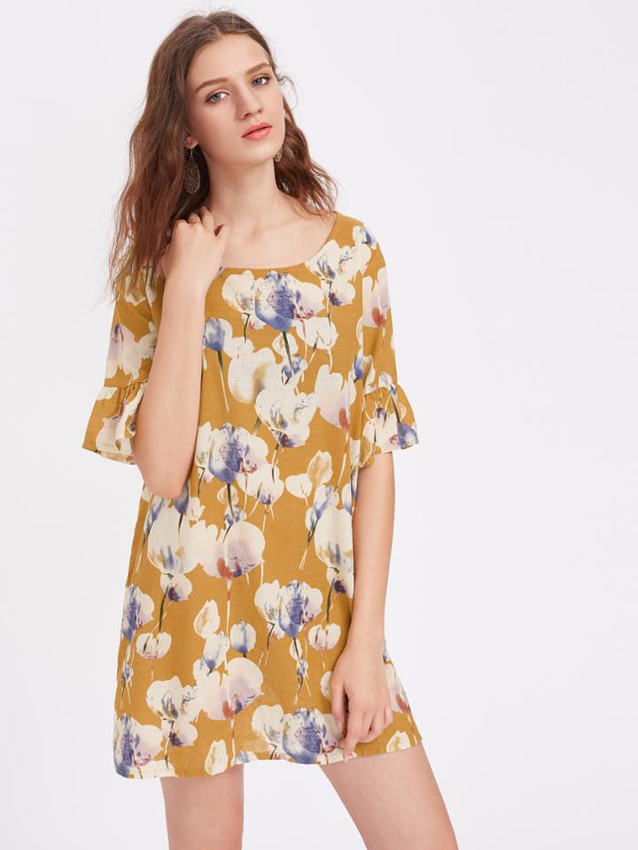 Shein Ruffle Cuff Shift Dress