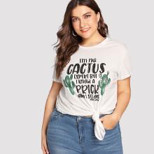 Shein Plus Knot Hem Graphic Tee