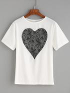 Shein White Contrast Lace Heart Front T-shirt