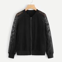 Shein Lace Insert Sleeve Zipper Up Jacket