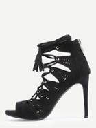 Shein Faux Suede Lace-up Platform Heels - Black