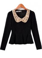 Rosewe Sequin Decorated Long Sleeve Black Blouse