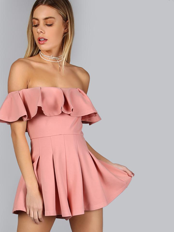 Shein Pleated Ruffle Romper Tulip