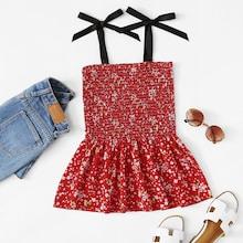 Shein Plus Floral Print Pleated Ruffle Hem Top