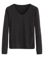 Shein Black V Neck Long Sleeve Basic T-shirt