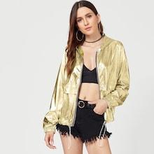 Shein Metallic Drawstring Hooded Jacket