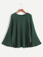 Shein Dark Green Bell Sleeve Slit Side Sweater
