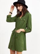 Shein Army Green Roll Tab Sleeve Pockets Zipper Dress