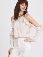 Shein Apricot Ruffle Cold Should Long Sleeve Top