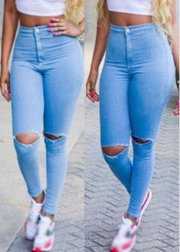 Rosewe Cutout Knee Zip Fly Ankle Length Jeans