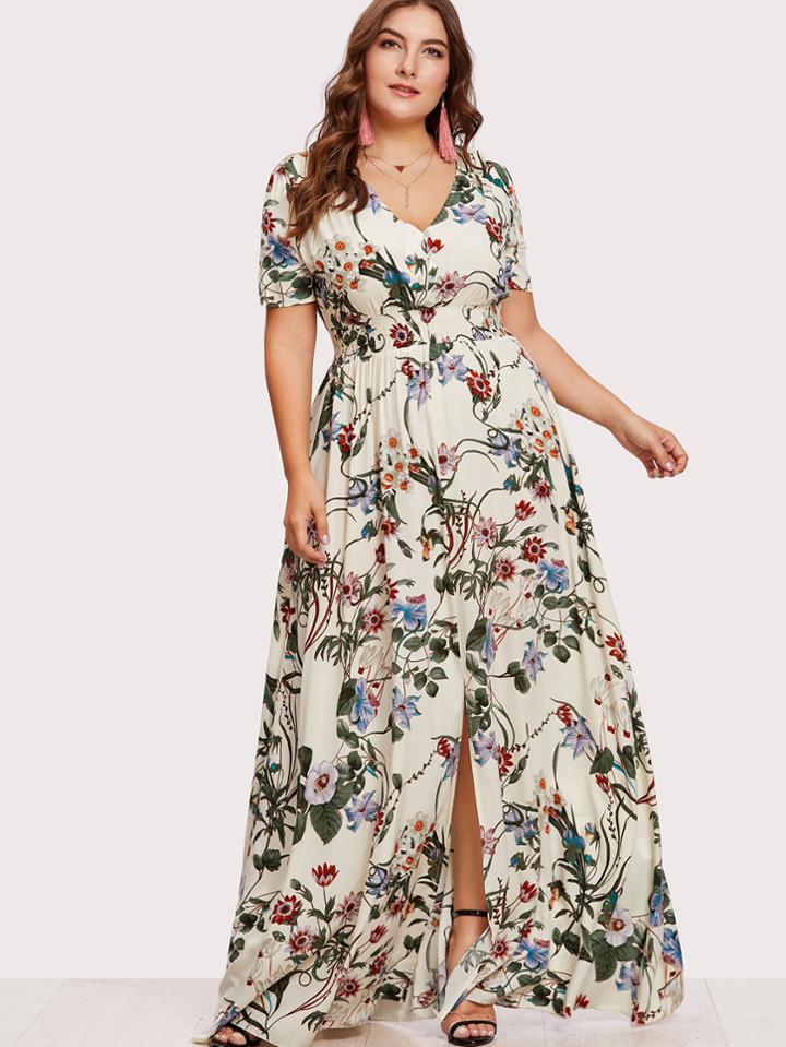 Shein Slit Button Up Front Floral Dress