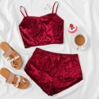 Shein Bow Detail Velvet Cami Pajama Set