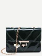 Shein Dark Green Chevron Stitch Chain Strap Flap Bag