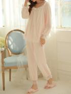 Shein Contrast Lace Mesh Overlay Top & Pants Pj Set