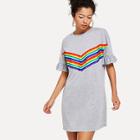 Shein Rainbow Print Ruffle Sleeve Dress