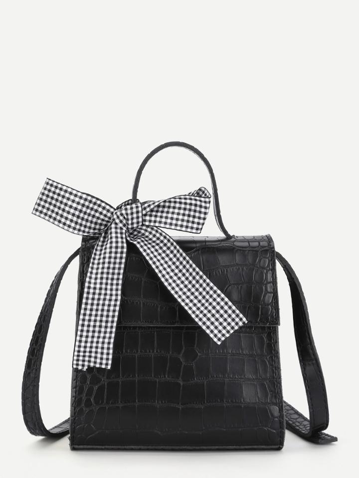 Shein Bow Tie Crocodile Print Crossbody Bag
