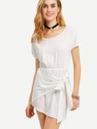 Shein Elastic Waist Draped Wrap Dress - White