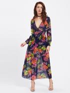 Shein Foliage Print Surplice Chiffon Dress