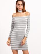 Shein Grey Striped Off The Shoulder Bodycon Dress With Choker
