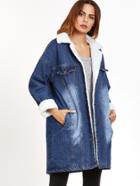 Shein Blue Single Breasted Faux Shearling Lined Jacket