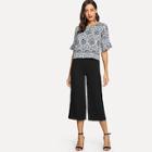 Shein Ruffle Sleeve Graphic Pattern Top & Wide Leg Pants