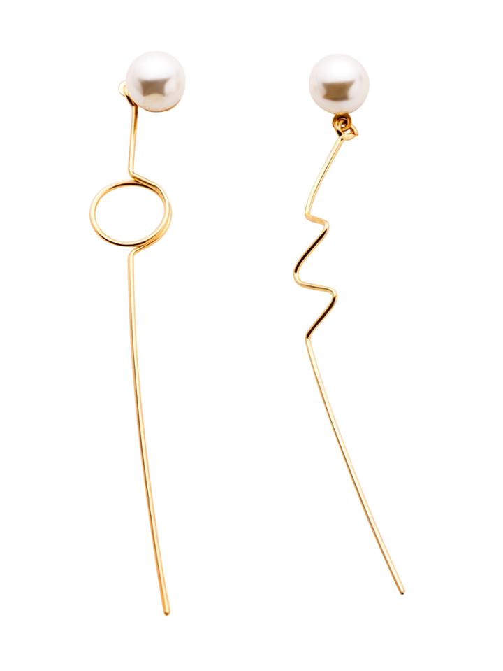 Shein Gold Plated Faux Pearl Minimalist Asymmetrical Earrings