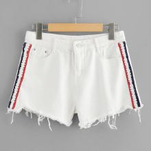 Shein Stripe Contrast Raw Hem Denim Shorts