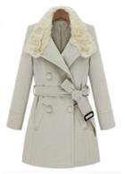 Rosewe Spotlight White Faux Fur Embellished Double Breasted Coats