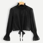 Shein High Neck Polka Dot Knot Hem Blouse