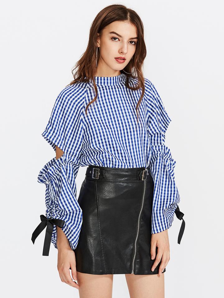 Shein Tied Ribbon Detail Multiway Gingham Blouse