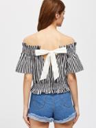 Shein V Notch Contrast Bow Back Striped Shirred Top