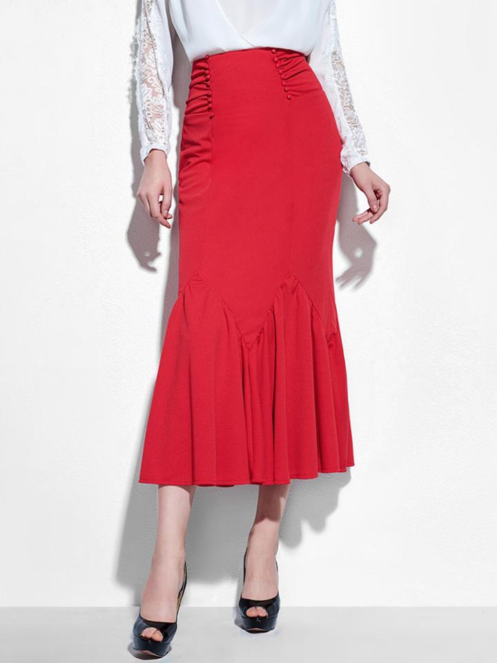 Shein Frill Hem Bow Tie Back Long Skirt