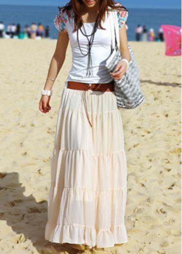 Rosewe Solid Apricot Chiffon Ankle Length Skirt