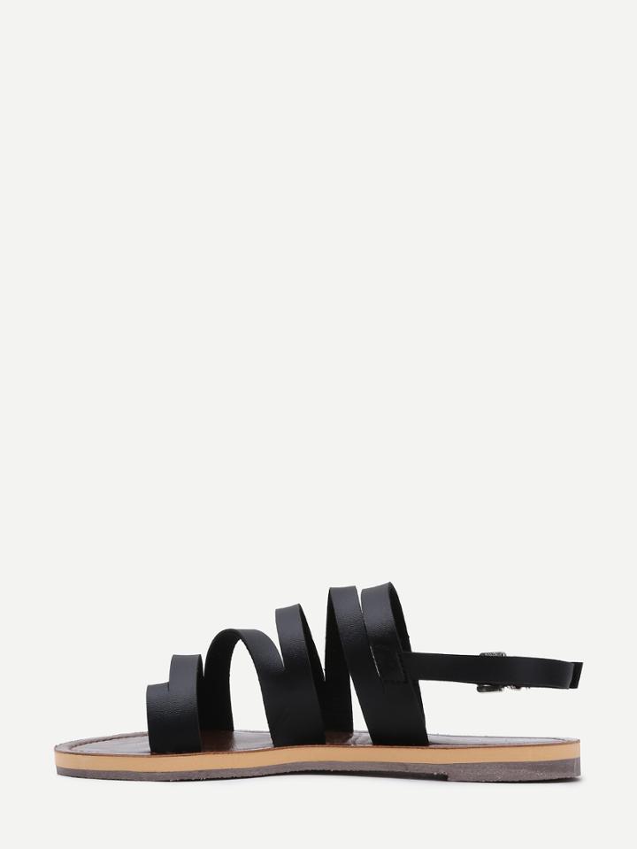 Shein Black Caged Faux Leather Sandals