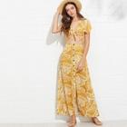 Shein Knotted Tropical Top & Buttoned Skirt Co-ord