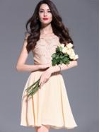 Shein Apricot Round Neck Cap Sleeve Sequined Lace Dress
