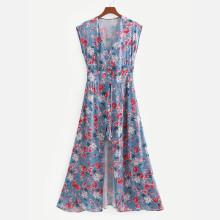 Shein All Over Florals Romper With Skirt Overlay