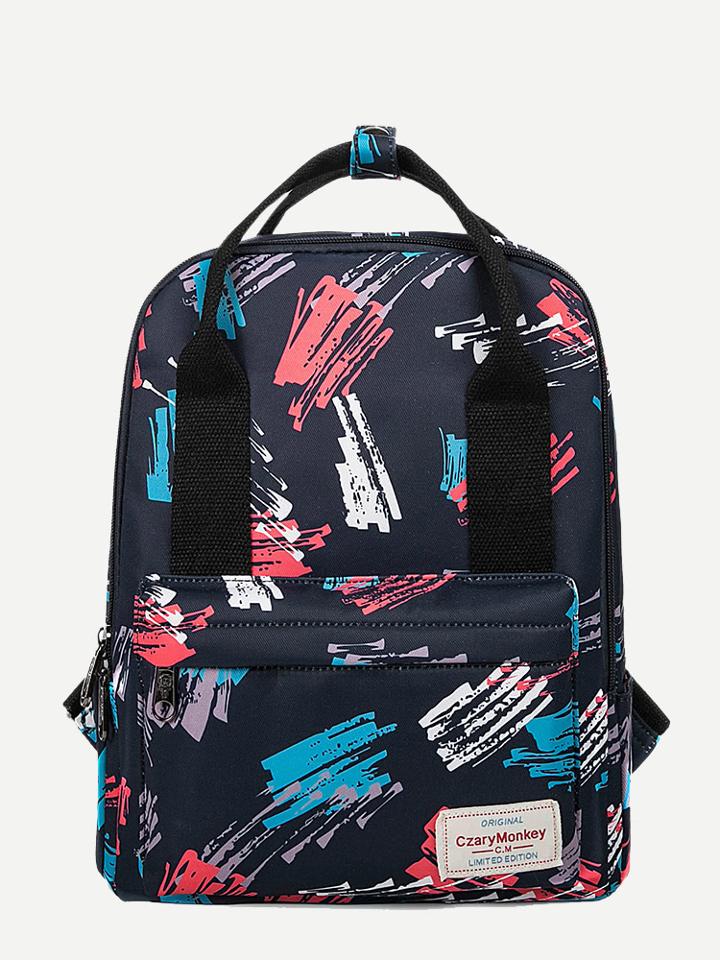 Shein Graffiti Print Pocket Front Backpack
