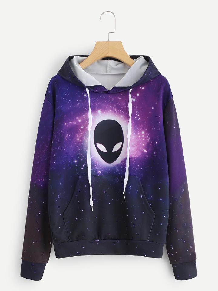Shein Starry Space Alien Print Hoodie