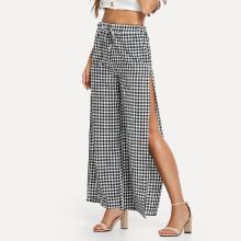 Shein High Split Gingham Wide Leg Pants