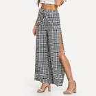 Shein High Split Gingham Wide Leg Pants