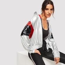 Shein O-ring Zip Up Colorblock Metallic Jacket